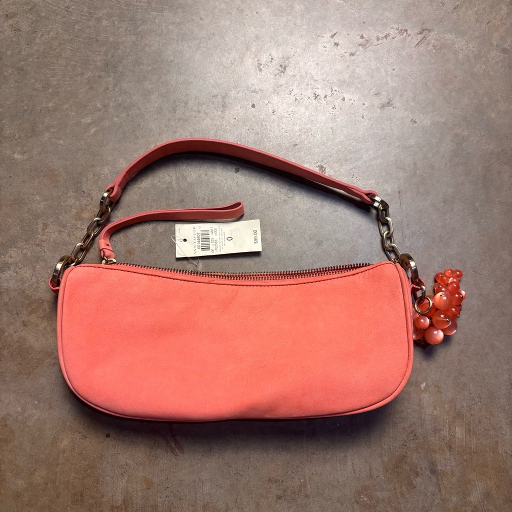 Ann Taylor Womens Small Pink Salmon Leather Handbag Clutch Bag Purse charm NWT - Picture 2 of 8